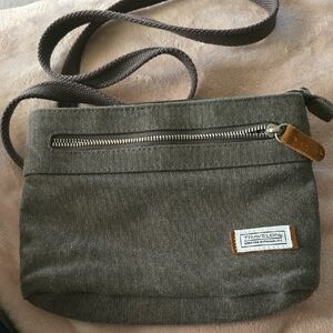 Travelon Gray Canvas Crossbody Small Messenger Bag with Brown Accent